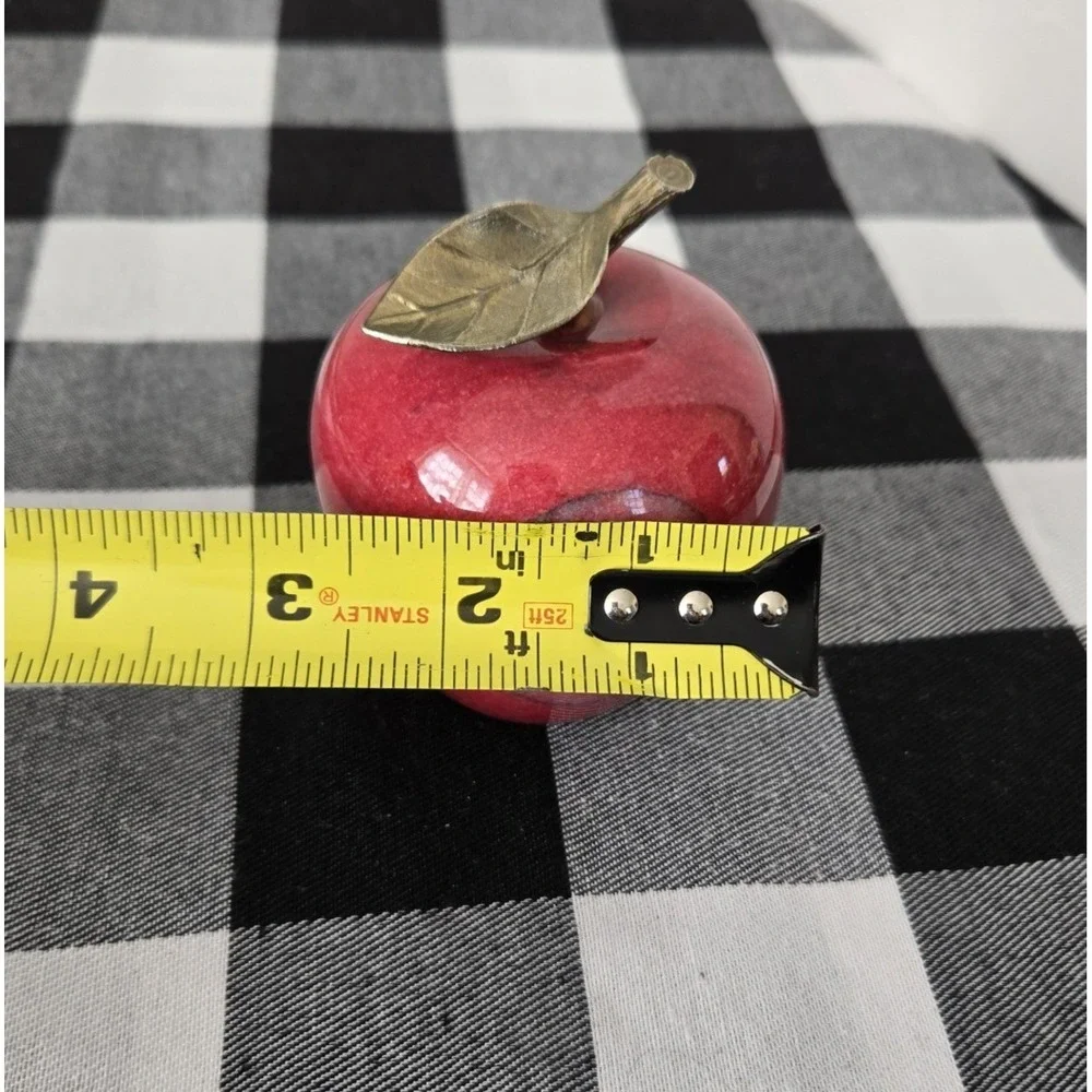 Stone‎ Marble Red Apple Paperweight with Brass Stem Polished Teacher Farmer